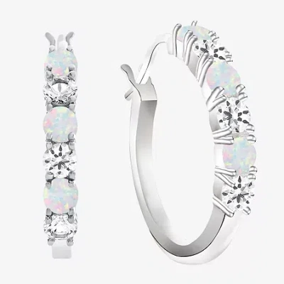 Fine Jewelry Gemstone & Lab-created White Sapphire Sterling Silver Hoop Earrings In Multi
