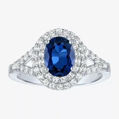 Fine Jewelry Gemstone And Lab-created White Sapphire Sterling Silver Oval Double Halo Cocktail Ring
