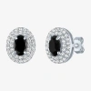 Fine Jewelry Gemstone & Lab-created White Sapphire Sterling Silver Oval Double Halo Stud Earrings In Black