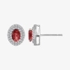Fine Jewelry Gemstone & Lab-created White Sapphire Sterling Silver Oval Double Halo Stud Earrings In Burgundy