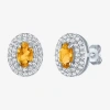 Fine Jewelry Gemstone & Lab-created White Sapphire Sterling Silver Oval Double Halo Stud Earrings In Yellow