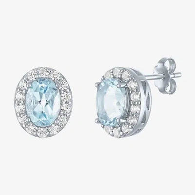 Fine Jewelry Gemstone Oval Sterling Silver 10mm Oval Stud Earrings In Blue