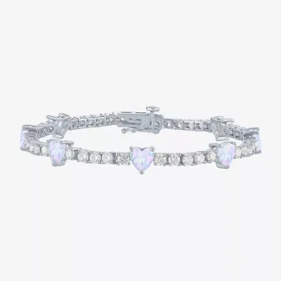 Fine Jewelry Gemstone Pure Silver Over Brass Heart 7.5 Inch Tennis Bracelet In Multi