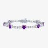 Fine Jewelry Gemstone Pure Silver Over Brass Heart 7.5 Inch Tennis Bracelet In Purple