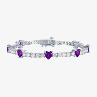 Fine Jewelry Gemstone Pure Silver Over Brass Heart 7.5 Inch Tennis Bracelet In Purple