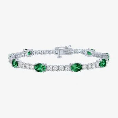 Fine Jewelry Gemstone Pure Silver Over Brass Tennis Bracelet In Green