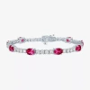 Fine Jewelry Gemstone Pure Silver Over Brass Tennis Bracelet In Red