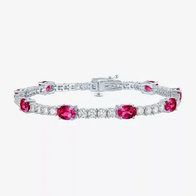 Fine Jewelry Gemstone Pure Silver Over Brass Tennis Bracelet In Red