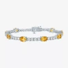 Fine Jewelry Gemstone Pure Silver Over Brass Tennis Bracelet In Yellow