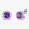 Fine Jewelry Gemstone Sterling Silver 10mm Cushion Stud Earrings In Purple