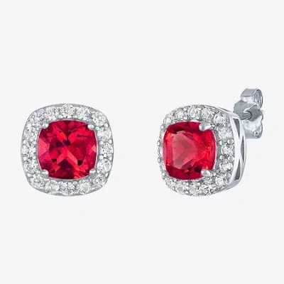 Fine Jewelry Gemstone Sterling Silver 10mm Cushion Stud Earrings In Red