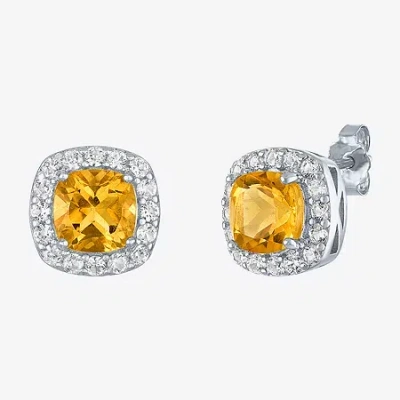 Fine Jewelry Gemstone Sterling Silver 10mm Cushion Stud Earrings In Yellow