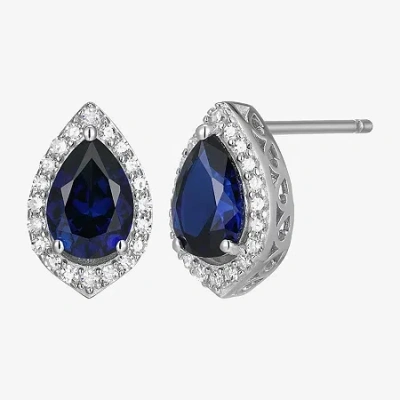 Fine Jewelry Gemstone Sterling Silver 11.2mm Pear Stud Earrings In Blue