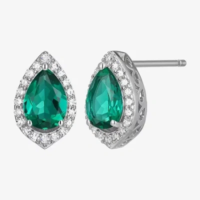 Fine Jewelry Gemstone Sterling Silver 11.2mm Pear Stud Earrings In Green