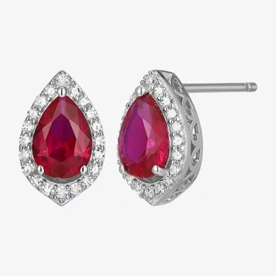 Fine Jewelry Gemstone Sterling Silver 11.2mm Pear Stud Earrings In Red