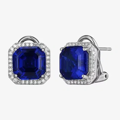 Fine Jewelry Gemstone Sterling Silver 11.4mm Cushion Stud Earrings In Blue