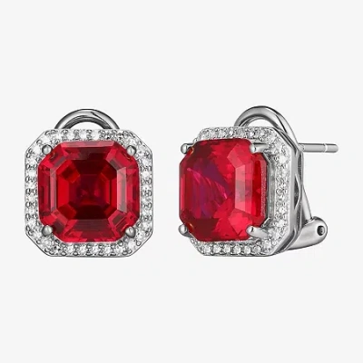Fine Jewelry Gemstone Sterling Silver 11.4mm Cushion Stud Earrings In Red