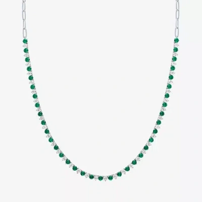 Fine Jewelry Gemstone Sterling Silver 18 Inch Tennis Necklace In Green