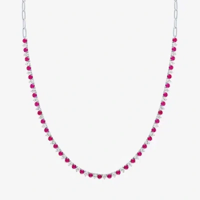 Fine Jewelry Gemstone Sterling Silver 18 Inch Tennis Necklace In Red