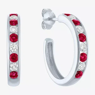 Fine Jewelry Gemstone Sterling Silver 20mm Hoop Earrings In Red