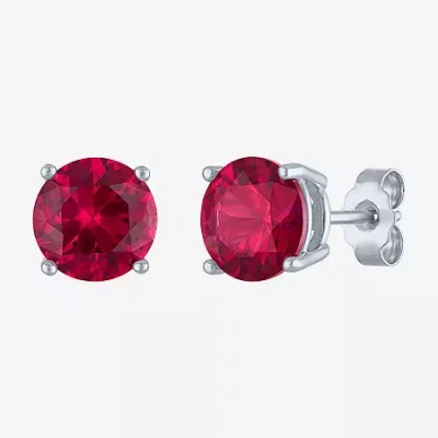 Fine Jewelry Gemstone Sterling Silver 7mm Stud Earrings In Red