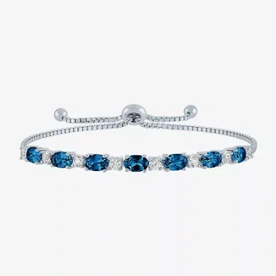 Fine Jewelry Gemstone Sterling Silver Bolo Bracelet In Blue