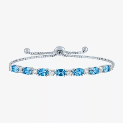 Fine Jewelry Gemstone Sterling Silver Bolo Bracelet In Blue