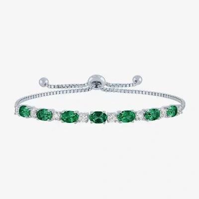 Fine Jewelry Gemstone Sterling Silver Bolo Bracelet In Green