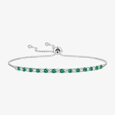 Fine Jewelry Gemstone Sterling Silver Bolo Bracelet In Green