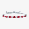 Fine Jewelry Gemstone Sterling Silver Bolo Bracelet In Red