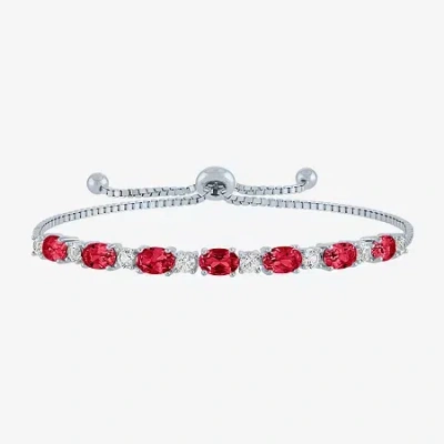 Fine Jewelry Gemstone Sterling Silver Bolo Bracelet In Red