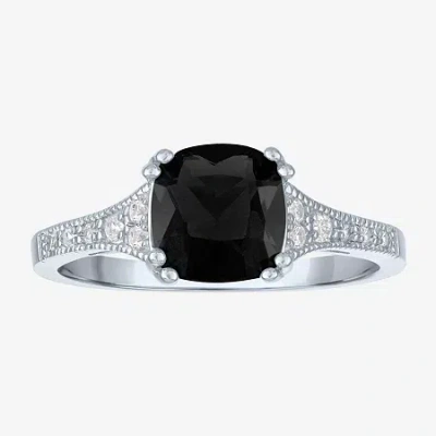 Fine Jewelry Gemstone Sterling Silver Cushion Cocktail Ring In Black