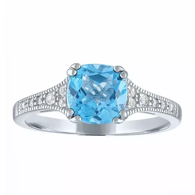 Fine Jewelry Gemstone Sterling Silver Cushion Cocktail Ring In Blue
