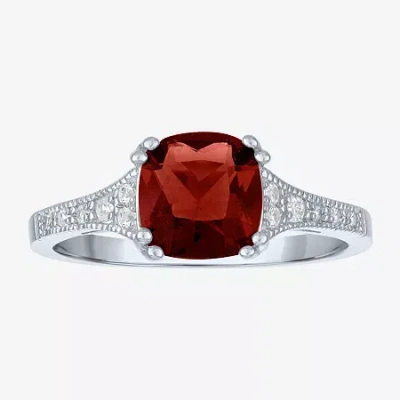 Fine Jewelry Gemstone Sterling Silver Cushion Cocktail Ring In Burgundy