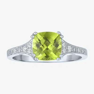 Fine Jewelry Gemstone Sterling Silver Cushion Cocktail Ring In Green