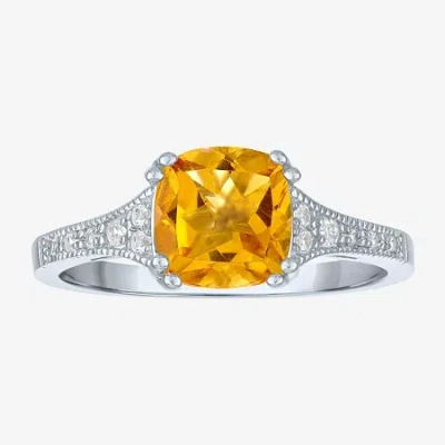 Fine Jewelry Gemstone Sterling Silver Cushion Cocktail Ring In Yellow