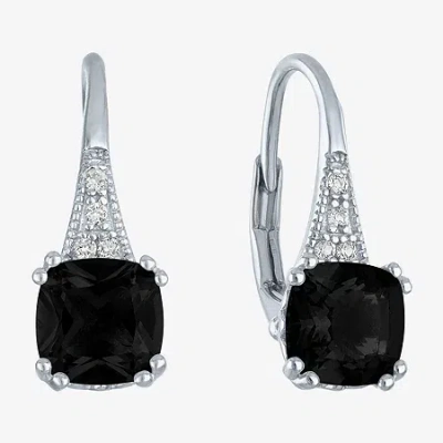 Fine Jewelry Gemstone Sterling Silver Cushion Drop Earrings In Black