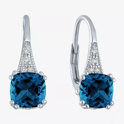 Fine Jewelry Gemstone Sterling Silver Cushion Drop Earrings In Blue