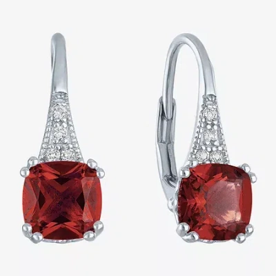 Fine Jewelry Gemstone Sterling Silver Cushion Drop Earrings In Burgundy