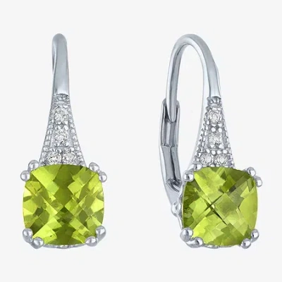 Fine Jewelry Gemstone Sterling Silver Cushion Drop Earrings In Green