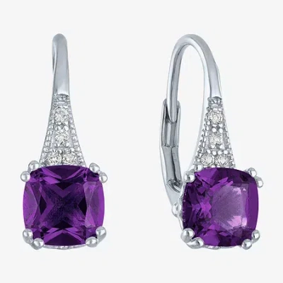 Fine Jewelry Gemstone Sterling Silver Cushion Drop Earrings In Purple