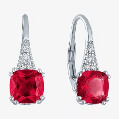 Fine Jewelry Gemstone Sterling Silver Cushion Drop Earrings In Red