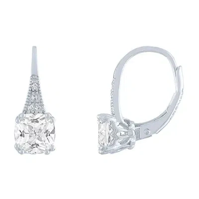 Fine Jewelry Gemstone Sterling Silver Cushion Drop Earrings In White