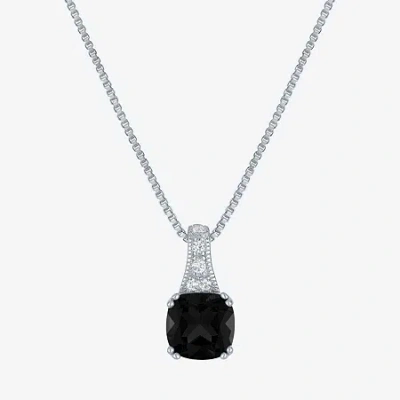 Fine Jewelry Gemstone Sterling Silver Cushion Pendant Necklace In Black