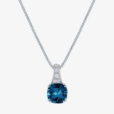 Fine Jewelry Gemstone Sterling Silver Cushion Pendant Necklace In Blue
