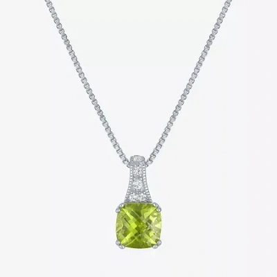 Fine Jewelry Gemstone Sterling Silver Cushion Pendant Necklace In Green