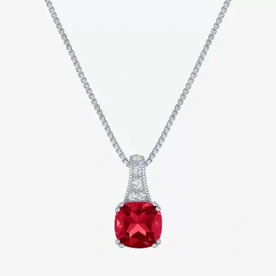Fine Jewelry Gemstone Sterling Silver Cushion Pendant Necklace In Red