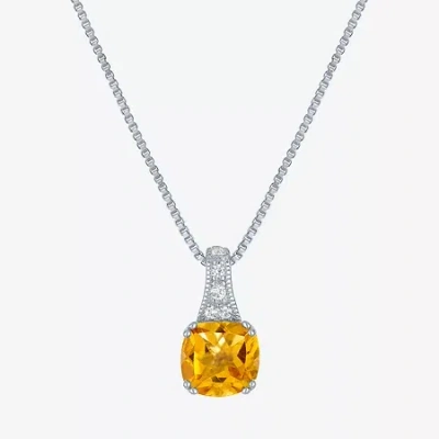 Fine Jewelry Gemstone Sterling Silver Cushion Pendant Necklace In Yellow