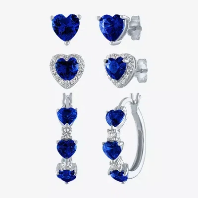 Fine Jewelry Gemstone Sterling Silver Heart 3 Pair Earring Set