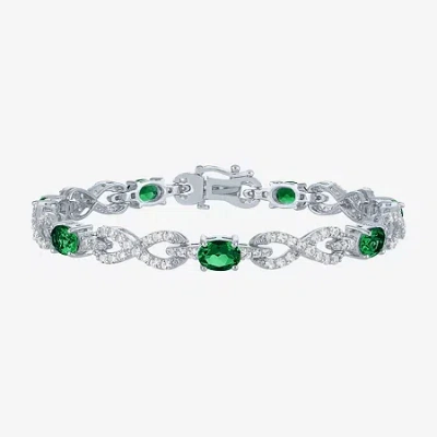 Fine Jewelry Gemstone Sterling Silver Infinity 7.5 Inch Tennis Bracelet In Green